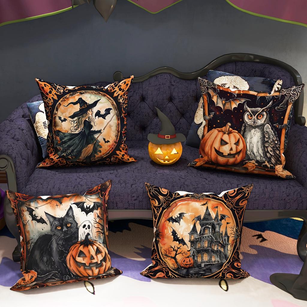 Декоративная наволочка на Хэллоуин, рисунок замка кошки и тыквы ведьмы, подходит для домашней комнаты, гостиной, дивана, наволочки