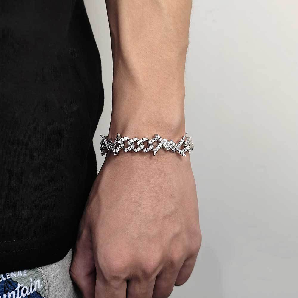 European Hip Hop Simple Personality Iron Wire Chain Zircon Cuban Link Chain Real Gold Electroplated Hiphop Thorn Bracelet Necklace