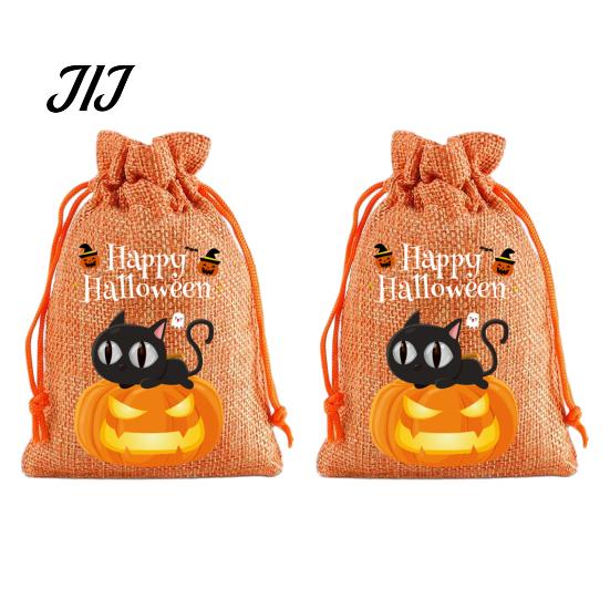 Lightweight Candy Carriers 2Pcs Halloween Pumpkin Drawstring Bags for Treats, Retro Burlap Kids Trick or Treat Bags, Portable Goodie Small Storage