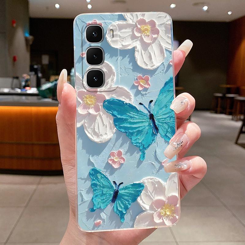 Для Tecno Spark 40 Pro Plus KM7 40Pro KM6 Чехлы для телефона Funda Цветок Бабочка Задняя крышка Мягкий силикон Прозрачный ТПУ Гелевый чехол