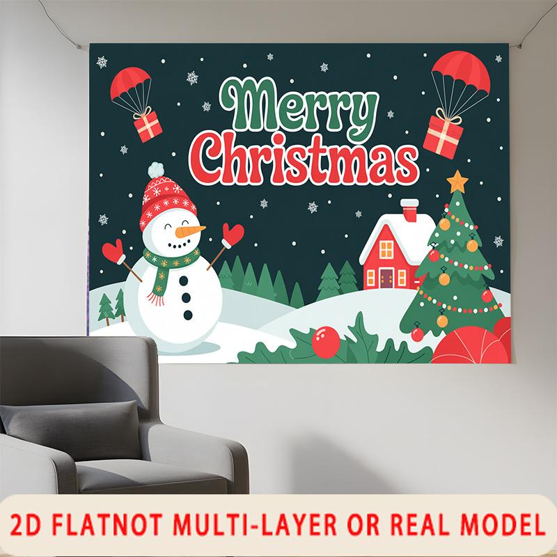 Party Backdrop Christmas Red Flat Merry Snowman Tree Multi Layered Celebrations Photo Background Decor Front Door Decor