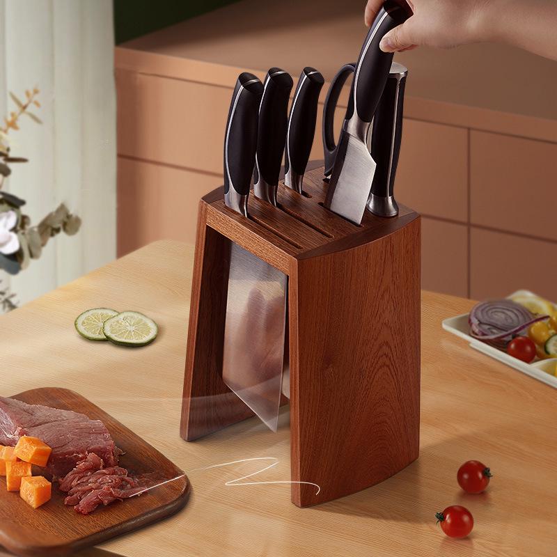 Прозрачная подставка для кухонных ножей из черного дерева