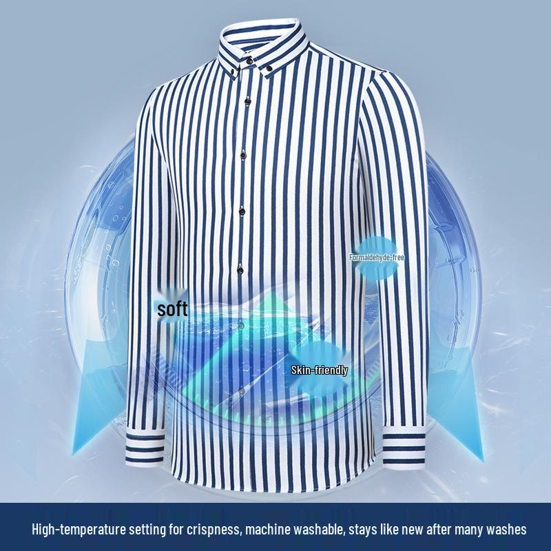 Мужская стрейчевая деловая рубашка: Полосатый с длинным или коротким рукавом, коллекция весна/лето
