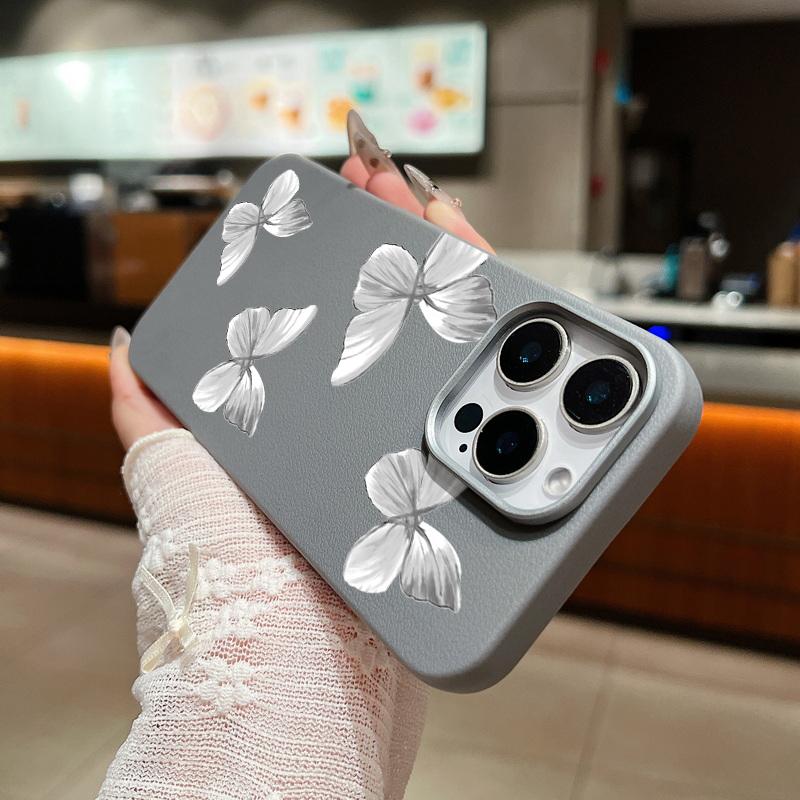 Серый чехол с принтом бабочки, противоударный, мягкий, из ТПУ, для iPhone 16 Pro Max, 15 Pro, 14, 13, 12, 11, защита линз, матовая кожа, текстура, тонкий бампер
