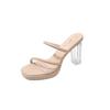 High heels women's outer wear new summer transparent sandals one word with thick heel crystal heel cool slippers women's shoes