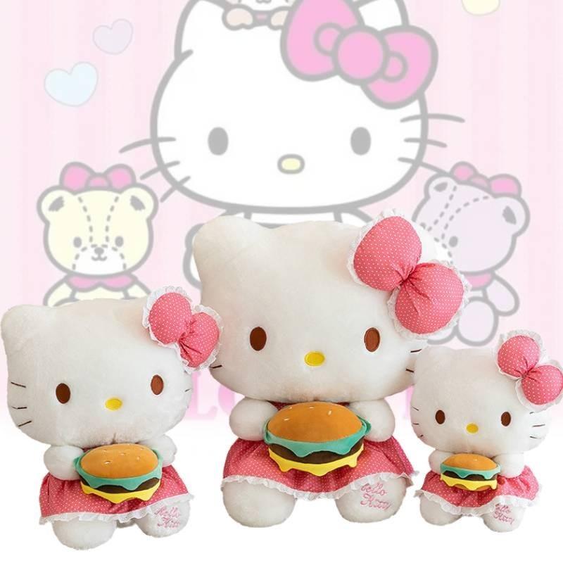 Adorable Plush Cat Doll Stuffed Toy With Burger Design Perfect Birthday Gift