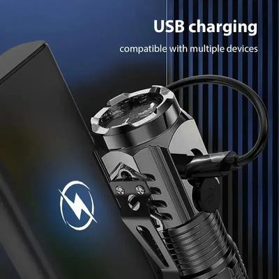 Мощный 3-светодиодный фонарик Мини-фонарь с карманным зажимом USB Перезаряжаемый 5 режимов Фонарик Магнит на хвосте для активного отдыха, кемпинга, пеших прогулок