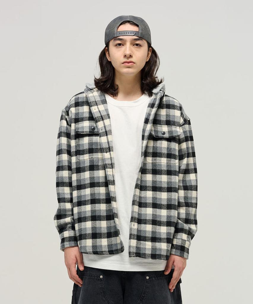 N.Y.P Multi Check Hoodie Shirt (Black)