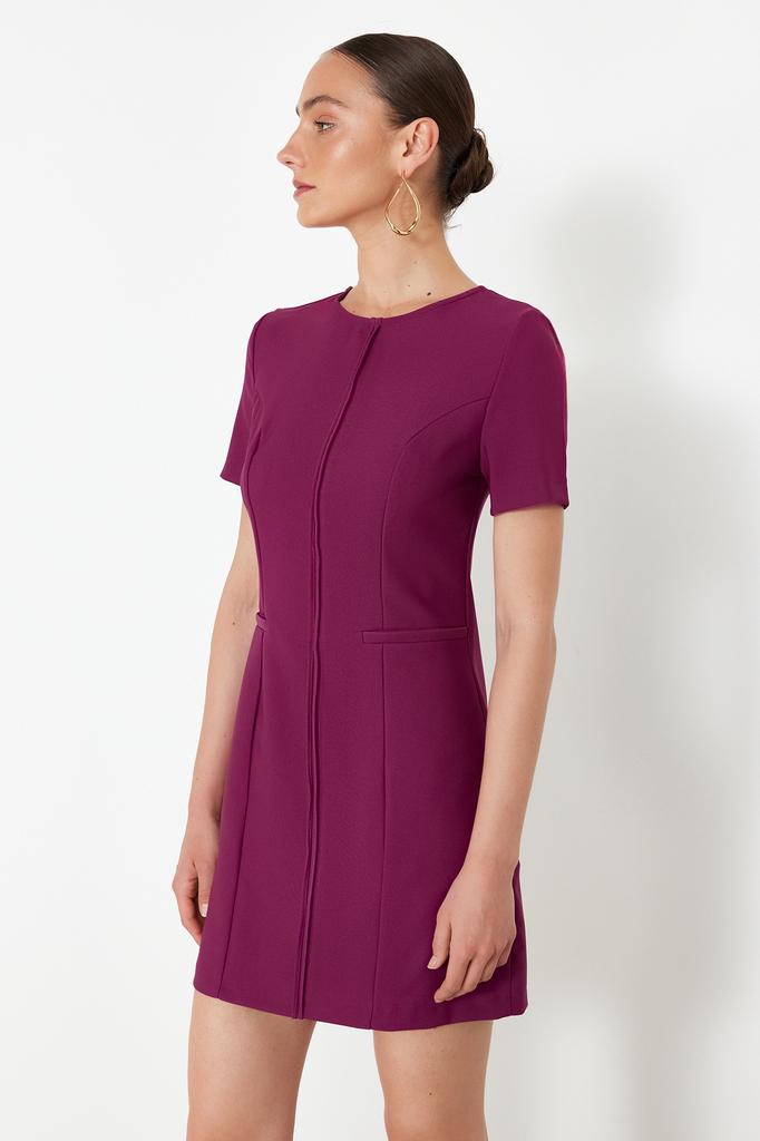 Женское модное новое платье розового цвета с круглым вырезом, мини-тканое платье