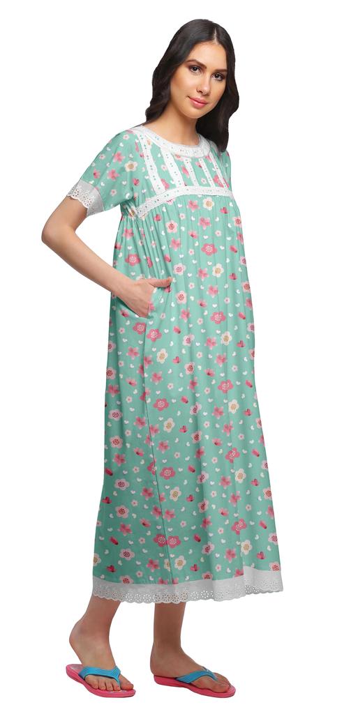 Moomaya Ночная рубашка макси с коротким рукавом и принтом, застегивающаяся на пуговицы, хлопковая пижама