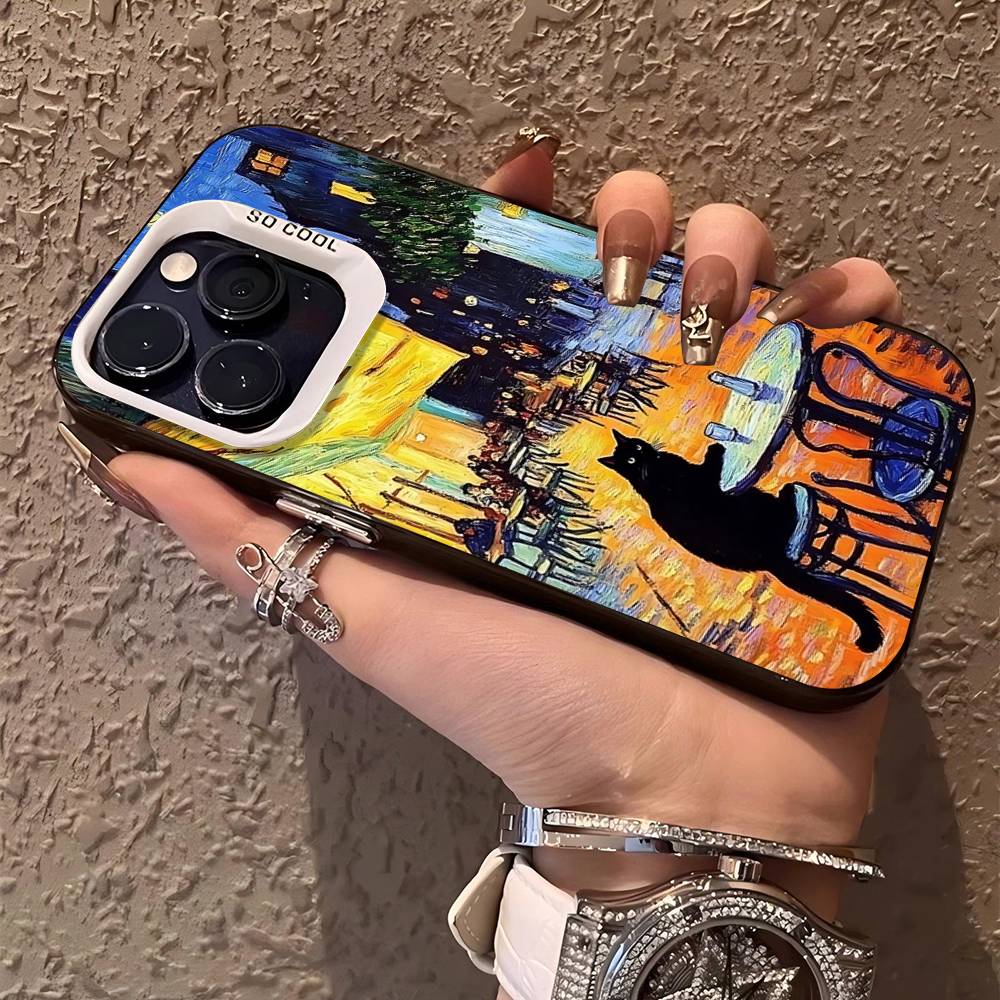 Black Cat Van Gogh Phone Case For IPhone 17 16 15 14 11 12 13 Pro Max Plus Pro Colored Silver Cover