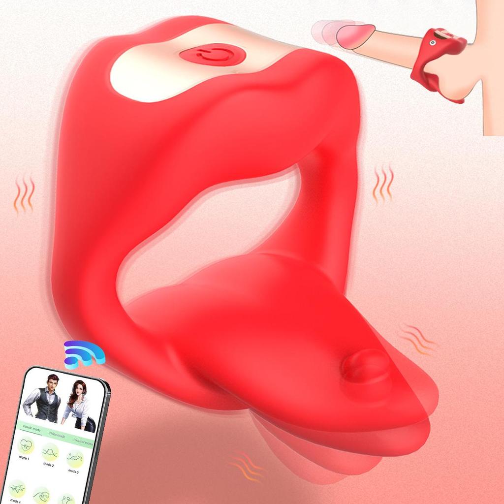 Силиконовое вибрационное кольцо для пениса, управляемое через приложение, с вибрацией языка, вибрационное кольцо для пениса с 10 вибрациями, секс-игрушки для взрослых для мужчин или пар