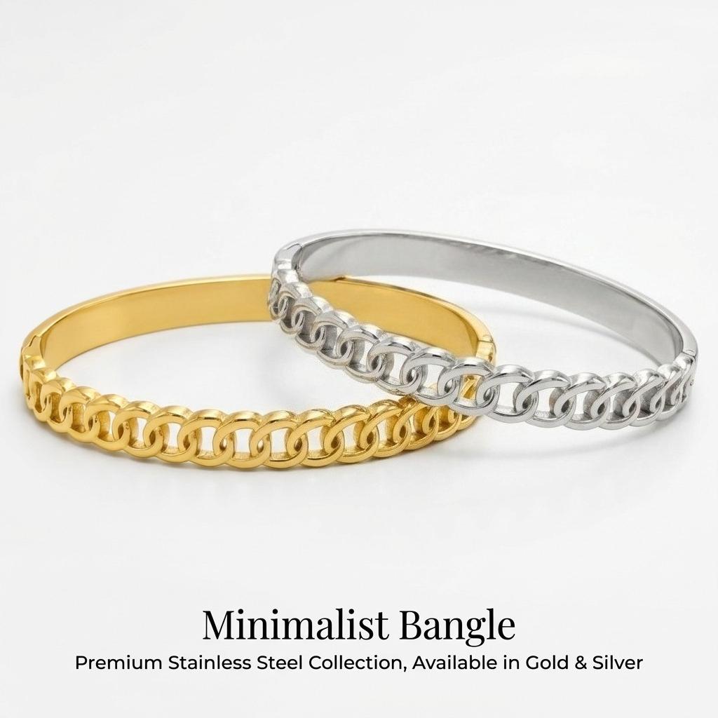 Elegant Gold Color Snap Bracelet Stainless Steel Chain Link Bangle Luxe Feel Unisex Jewelry (60mm Inner Diameter)