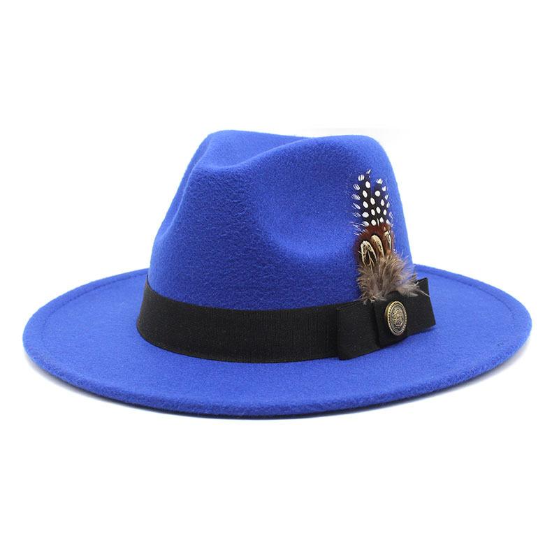 Белая шерстяная джентльменская классическая британская джазовая шляпа с перьями, широкополая шляпа для вечеринок, церковных свадеб, фетровая шляпа для мужчин и женщин, панама, фетровая кепка