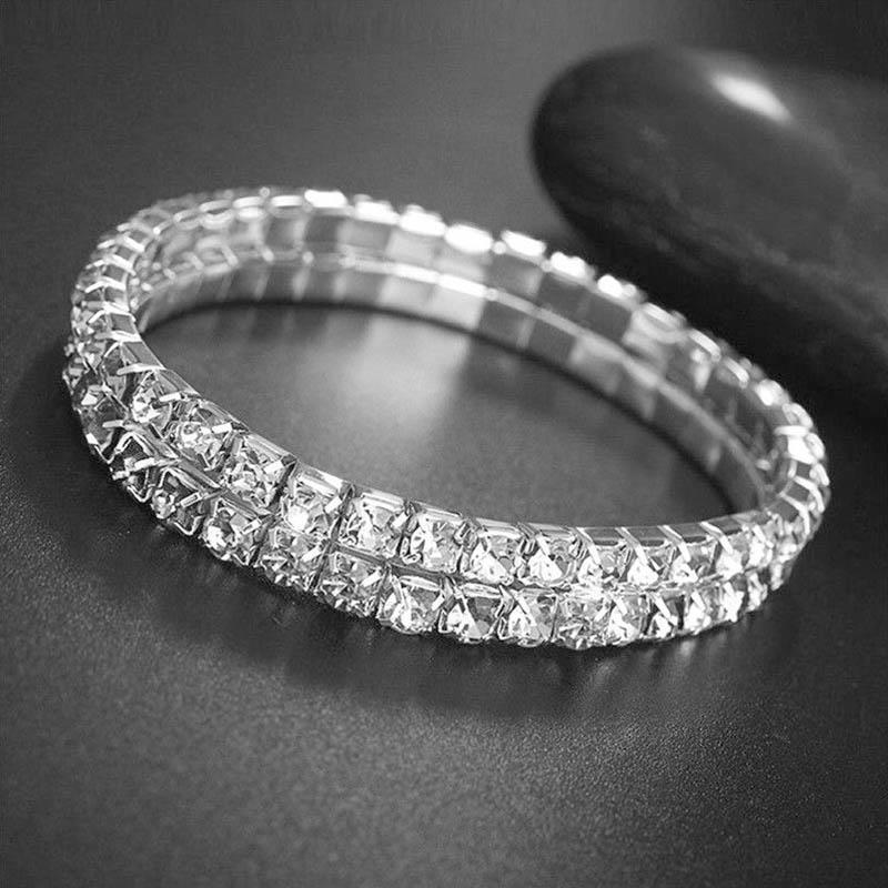 Цепочка со стразами 2, 3, 4, 5 рядов, сверкающие бриллианты, эластичный кристалл, многослойный, опционально, модный серебряный браслет, ножной браслет, украшение для ног со стразами