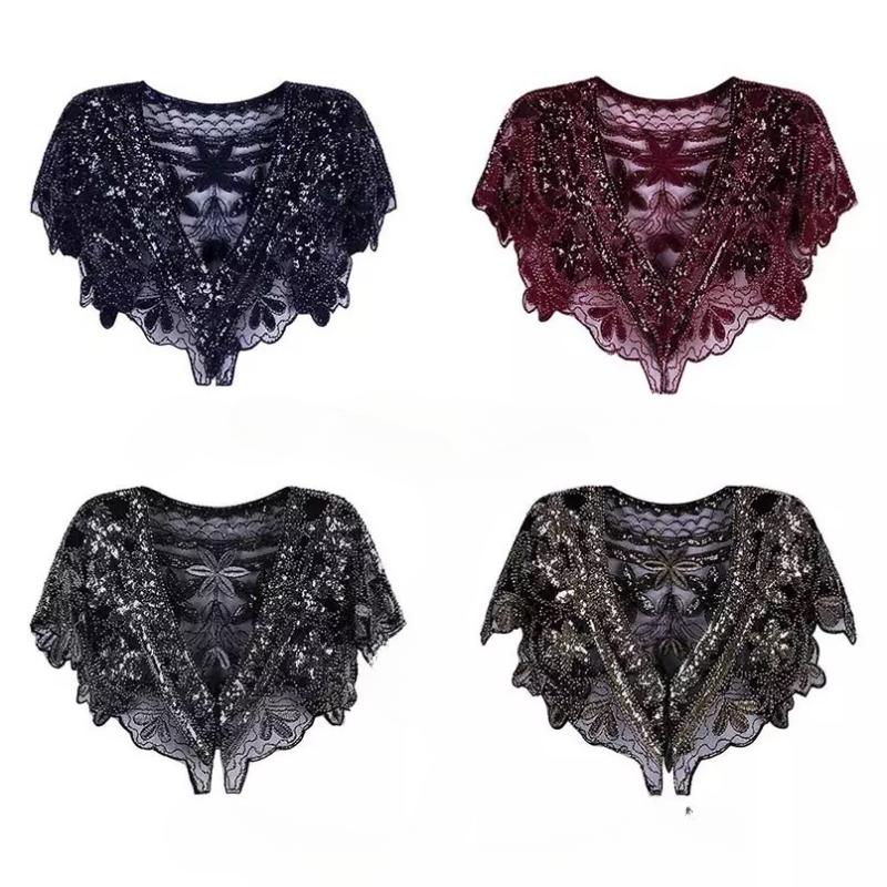 Женская шаль 1920-х годов, вечернее болеро с бисером и накидками-хлопушками