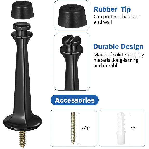 Chumia 24 Pack Door Stop Heavy Duty Solid Rigid Door Bottom Stoppers with Soft Rubber Tip Wall Mount for Protect Wall(Black)