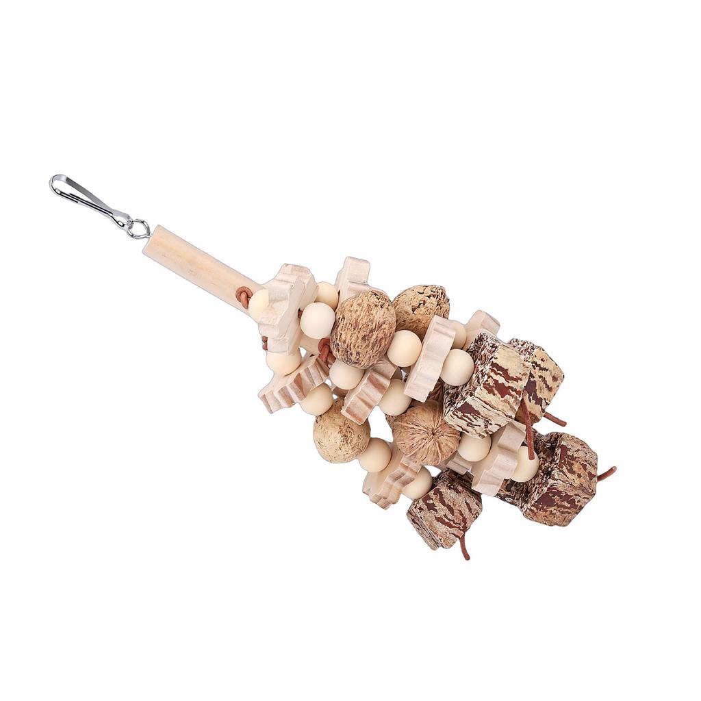 Wooden Parrot Chewing Toy Boredom Relieving Nuts Hanging Bird Foraging Chew Toy for Parrot Cage