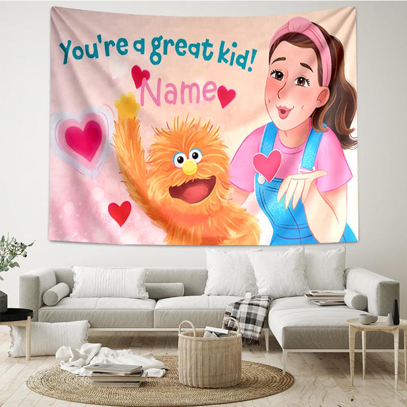 Custom Name Ms. Rachel Print Tapestry, Backdrop, Easy Setup, Ideal for Bedroom, Office & Living Room, with Aesthetic Wall Hanging Decor.
