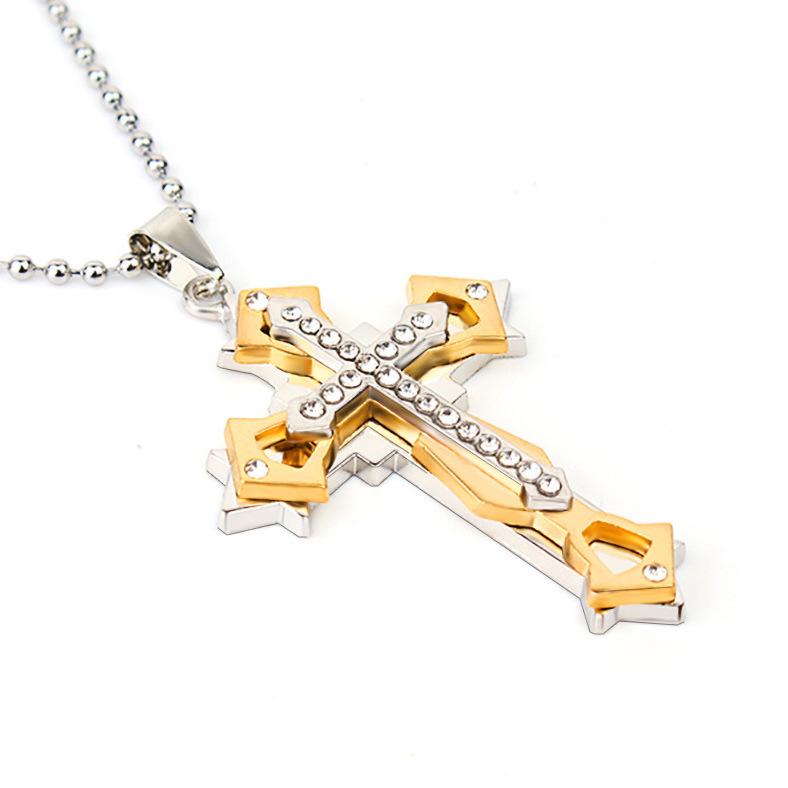 New Cross Pendant Necklace For Men Simple Cool Zircon Black Gold Color Stainless Steel Chain Hip Hop Punk Jewelry Gift