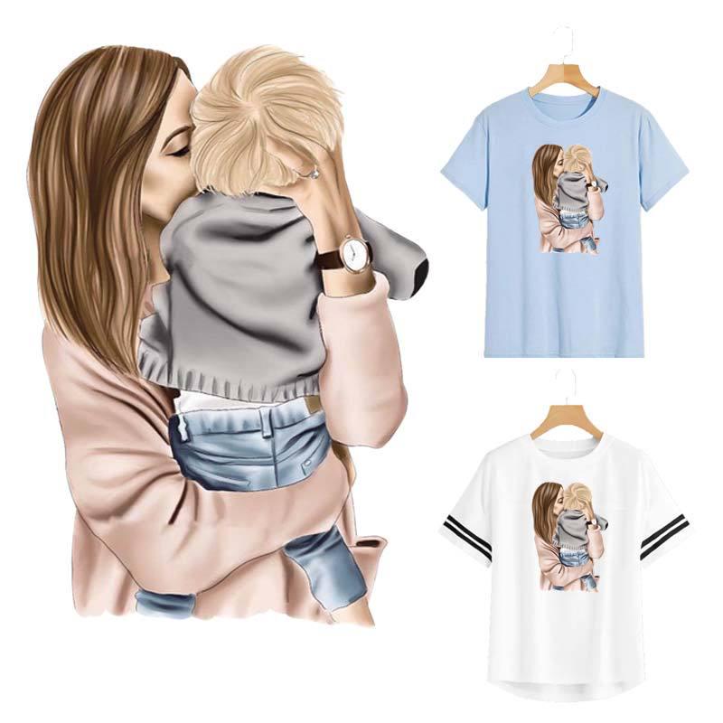 Maternal Love Transfers For Clothing Mom Kiss Boy Clothing Stickers Stripe Eco-Friendly Diy T-Shirt Patches For Clothing