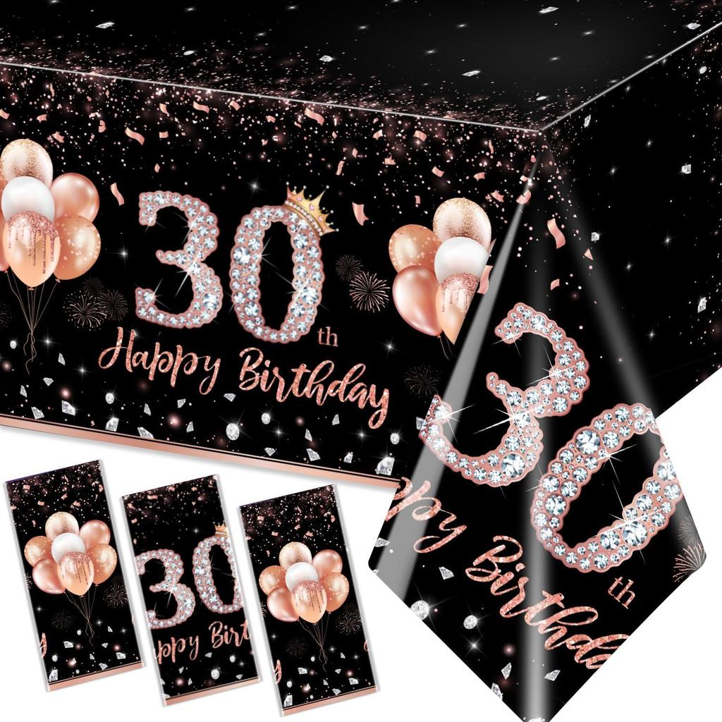 GREHUMOR 3Pcs 13th Birthday Tablecloth Party Decorations for Girls Rose Gold 13 Year Old Birthday Party Supplies Table Cover Thirteen Birthday