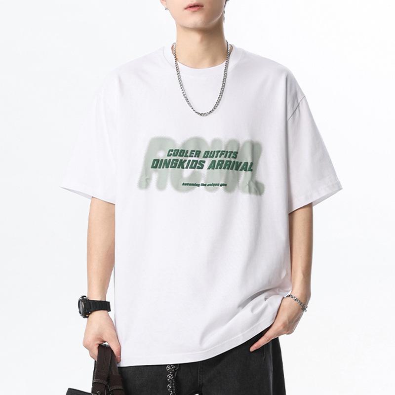 Cotton Short-Sleeved T-Shirt Men'S American Trend Printed Top Couple Loose Casual Crew Neck Bottoming Shirt