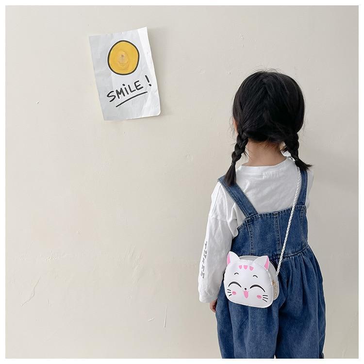 Baby Girls PU Leather Small Shoulder Crossbody Bags Cute Cat Kids Coin Purse Wallet Fashion Children's Mini Handbags