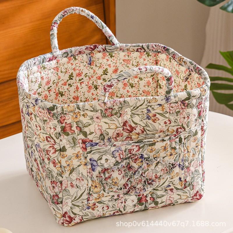 Fresh Floral Fabric Storage Basket Foldable Organizer Underwear Cosmetics Bedroom
