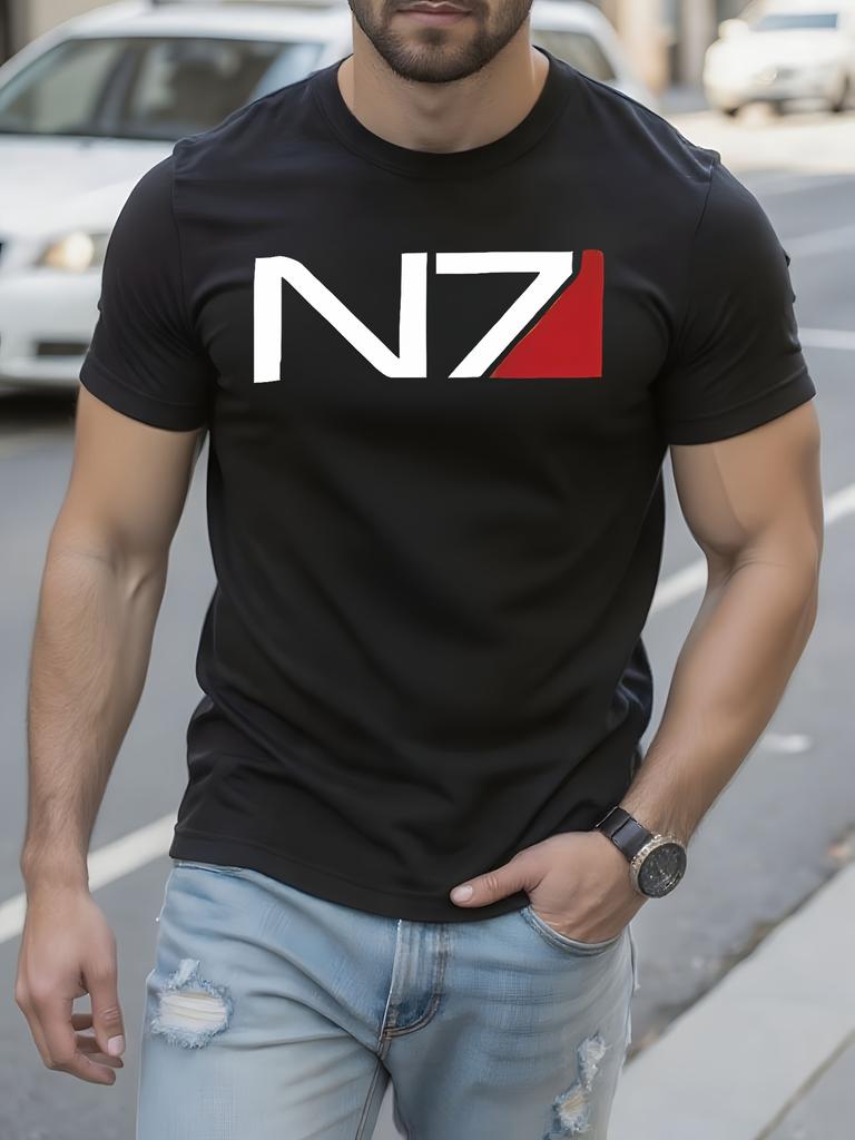 Графическая футболка Mass Effect N7 Графическая футболка для мужчин - Bl...