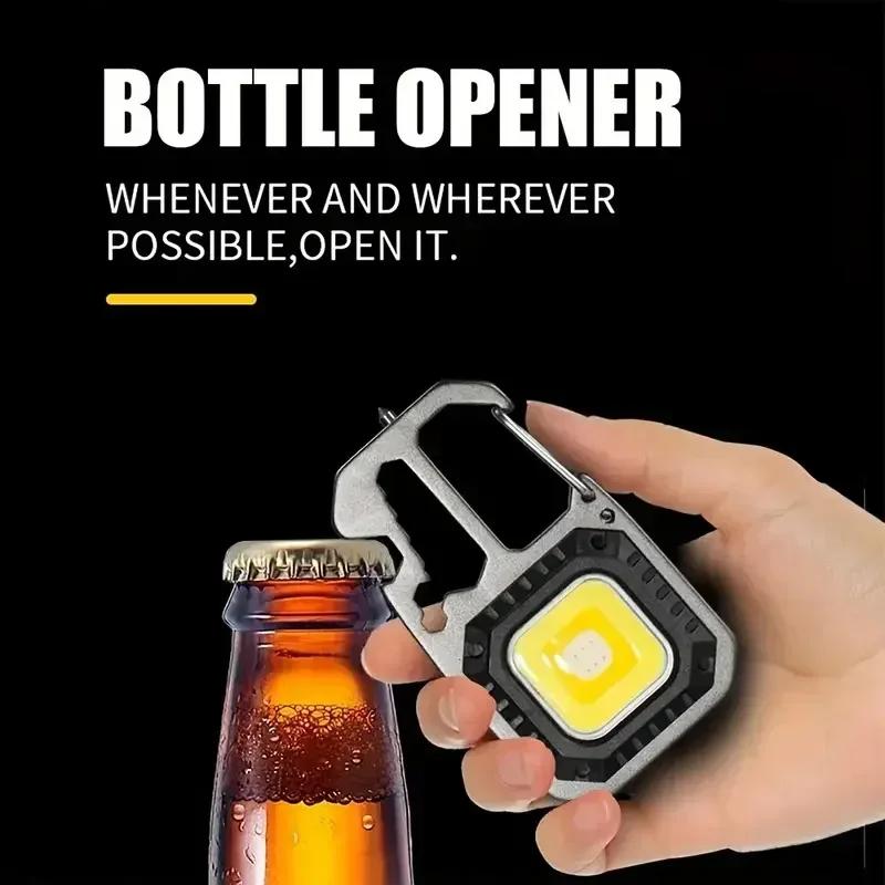 COB LED Work Light USB Rechargeable Keychain Flashlight 7-Modes with Battery Display for Outdoor Camping Hiking Emergency Use