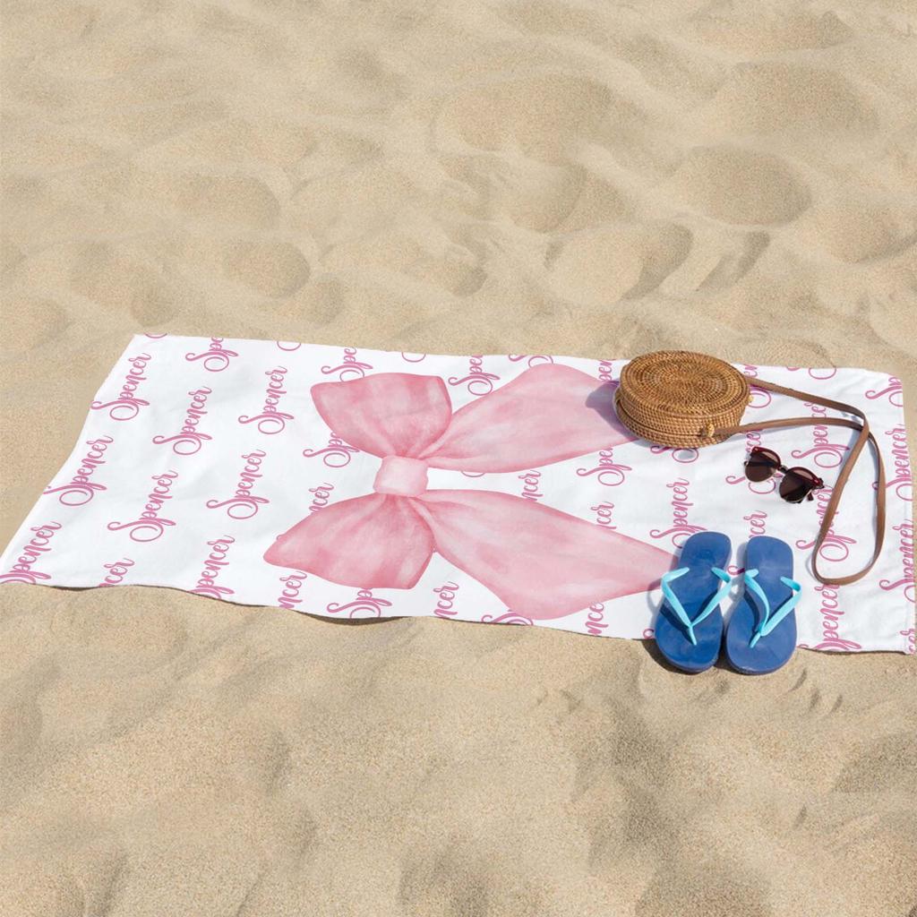 Personalized Big Bow Name Beach Towels For Kids Girls Trip Customize Pool Party Bath Towel With Name Graduation Birthday Gift