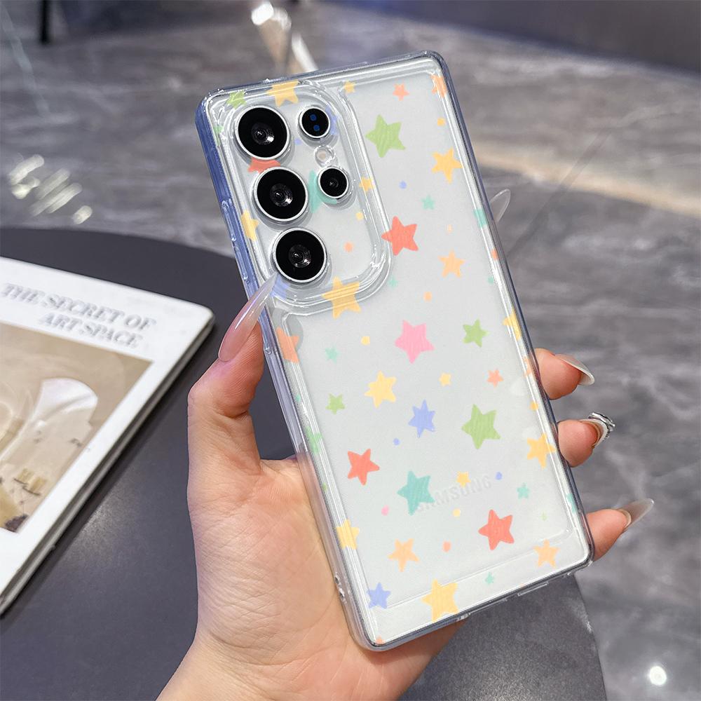 Чехол с узором из разноцветных пастельных звезд для Samsung Galaxy S26 S25 S24 S23 S22 S21 S20 FE Plus Мягкий ТПУ Тонкий Ударопрочный Чехол