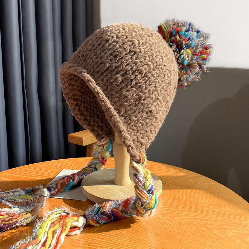 Autumn and Winter New Hats Women's Fringed Wool Hats Winter Ethnic Style Sweet Ear Hats Bag Head Knitted Hats