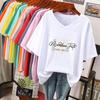 Short-sleeved T-shirt, Loose-fitting, Slimming Printed V-neck Top for Women