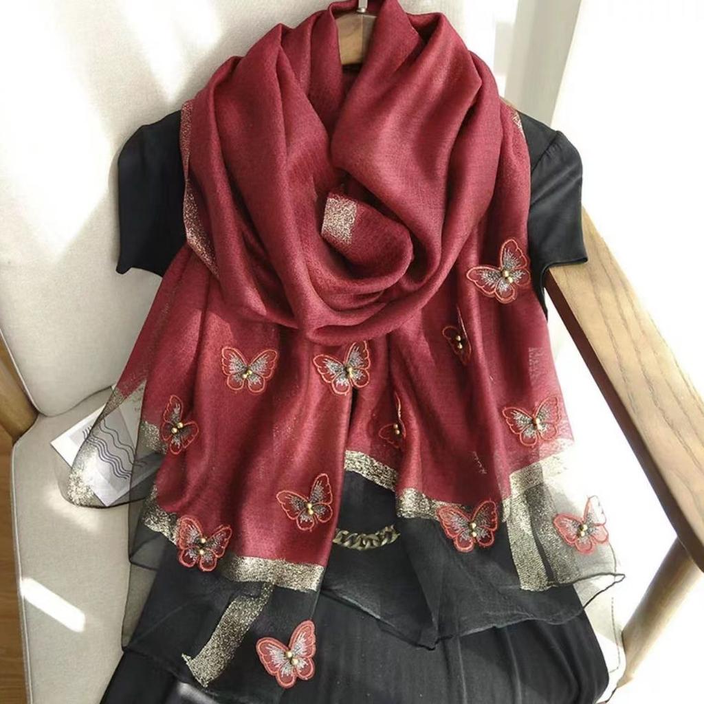 Длинный шарф из шелковой смеси «Бабочка» для весенне-осенней моды