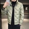 Зима Новая Мужская Корейский Стиль Однотонная Стойка Воротник Легкая и Теплая 50 Серый Утиный Пух Пуховик Пара Универсальное Пальто