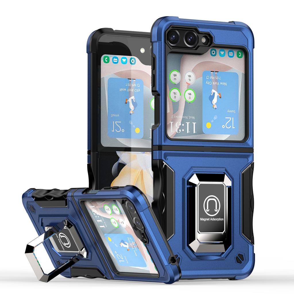 Armor Heavy Duty Defender Case for Samsung Galaxy Z Flip 6 5 4 3 Shockproof Cover Metal Ring Magnetic Stand Full Protective Cover
