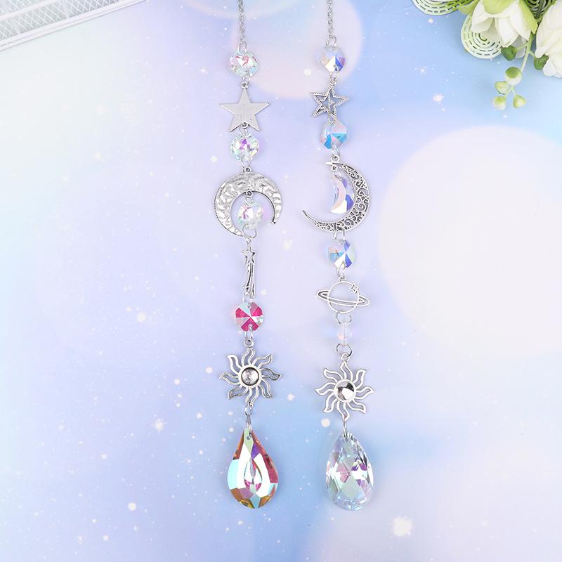 1Pc Crystal Wind Chime Moon Sun Star Catcher Diamond Prisms Pendant Dream Catcher Rainbow Hanging Drop Home Windchime