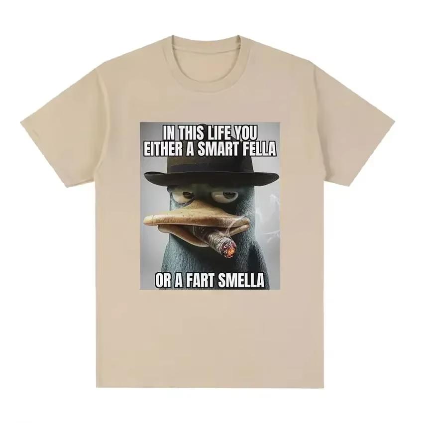 2025 Perry Platypus Youre Either A Smart Fella or A Fart Smella Funny Graphic Tshirt Unisexs Womens Fashion Oversized T Shirts