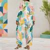 Women Plus Size Round Neck Long Sleeve Printed Layered Top Wide Leg Cropped Pants Two Piece Set