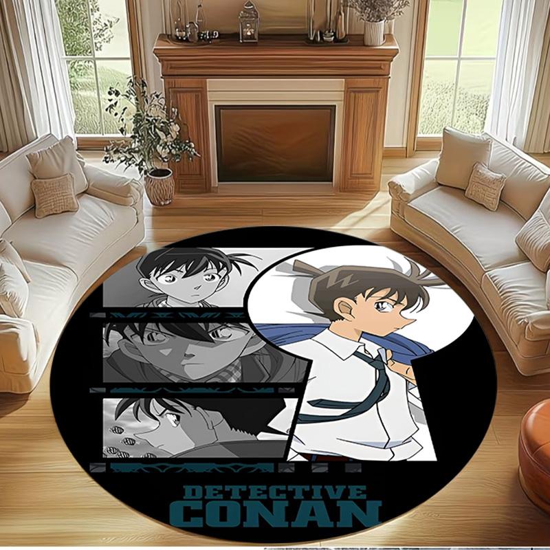 Detective Conan Print Round Rug, Washable Floor Carpet, For Entryway Dorm Laundry Room Office Study, Home Decor Birthday Christmas Gift