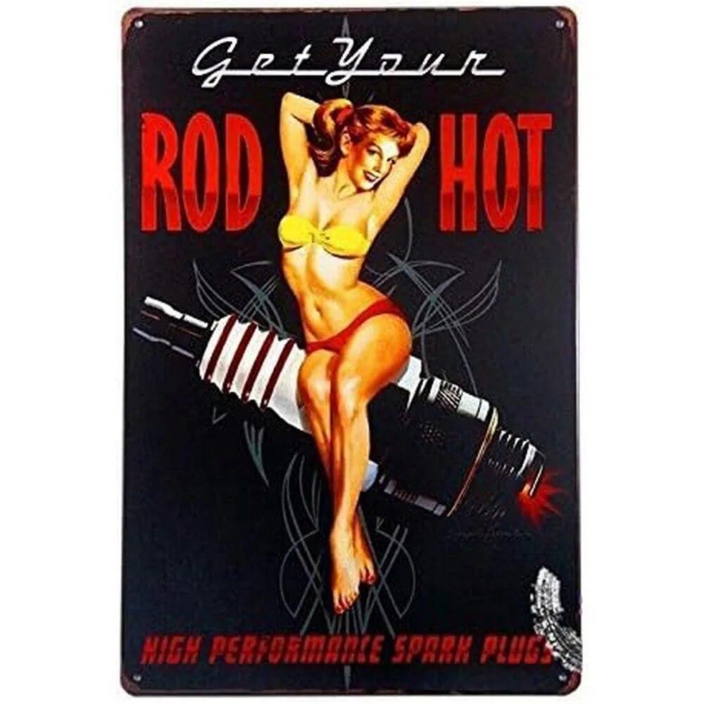 Hot Garage Pinup Girls Rod Metal Tin Signs Posters Plate Wall Decor for Garage Bars Man Cave Cafe Clubs Retro Posters Plaque