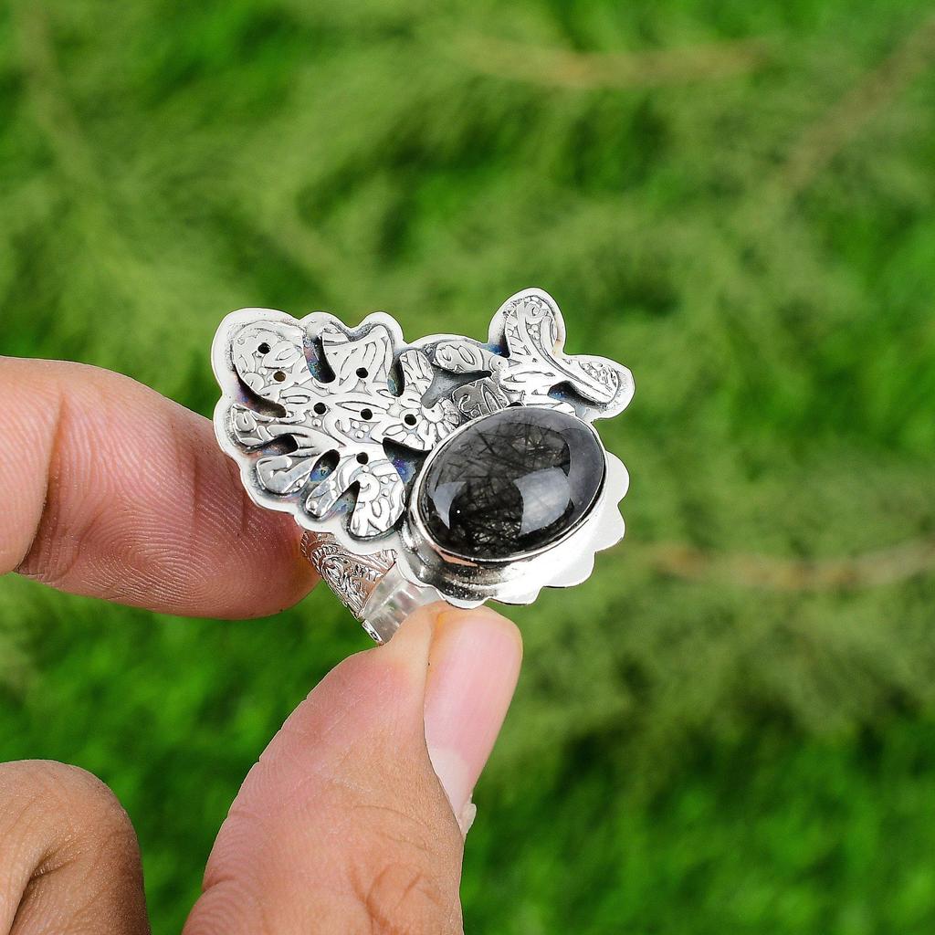 Natural Labradorite Gemstone Promise Adjustable Ring 925 Silver For Girls