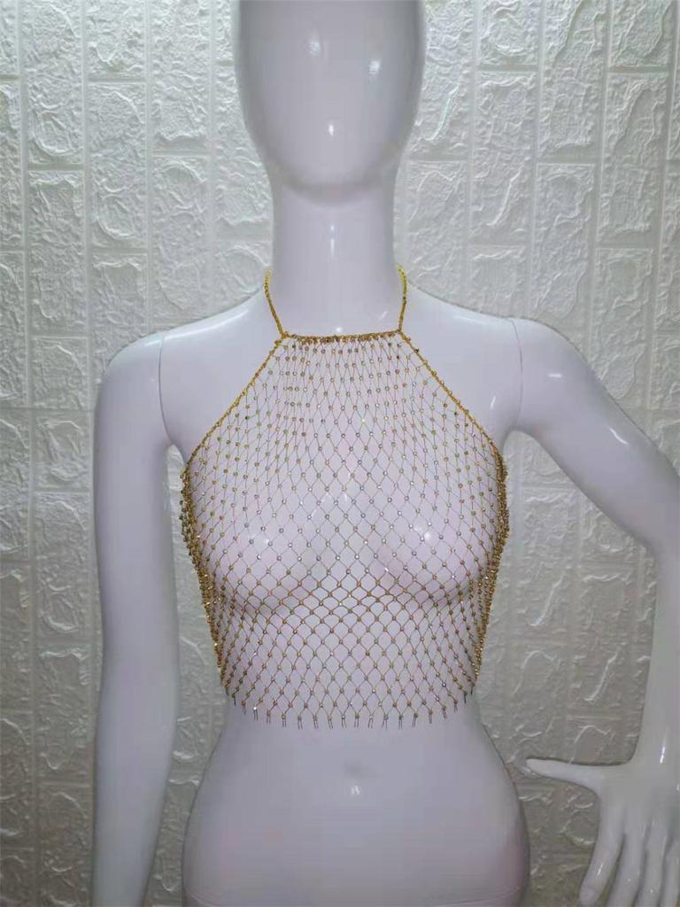 Сетка флэш алмазная блузка прыгающая прозрачная сексуальная грудь обертывание жилет для женщин