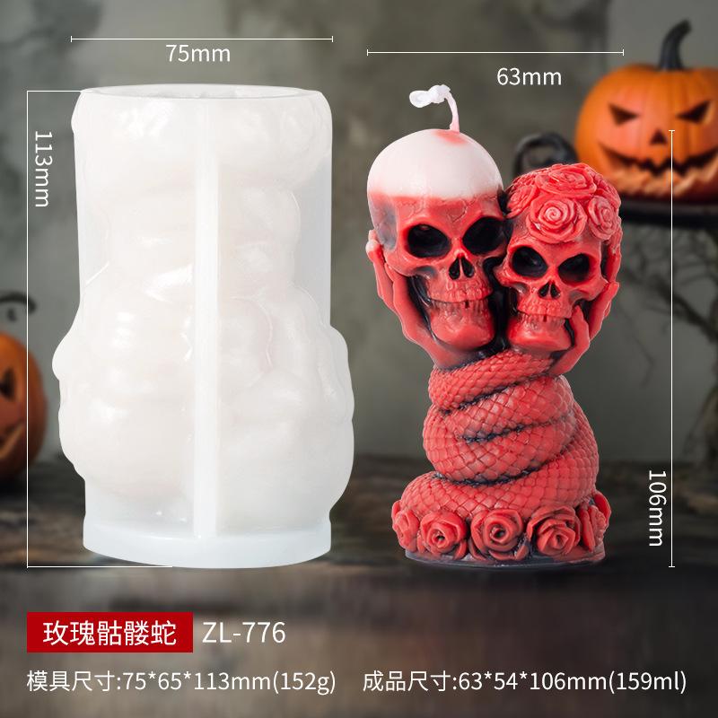 3D Halloween Skull Head Snake Candle Silicone Mold Skull Head Snake Body Monster Resin Gypsum Mold Halloween Decoration Gift