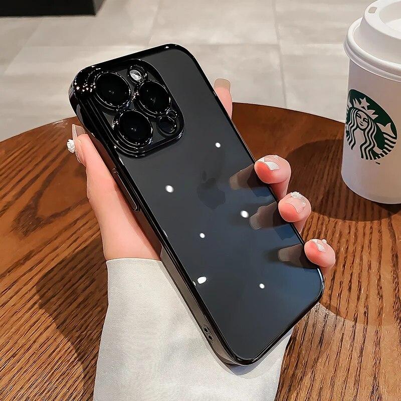 Роскошный прозрачный чехол для телефона с покрытием для IPhone 15 14 11 12 13 14 Pro Max Mini XS X 15 Plus, силиконовая мягкая пленка для объектива из ТПУ, защитная крышка