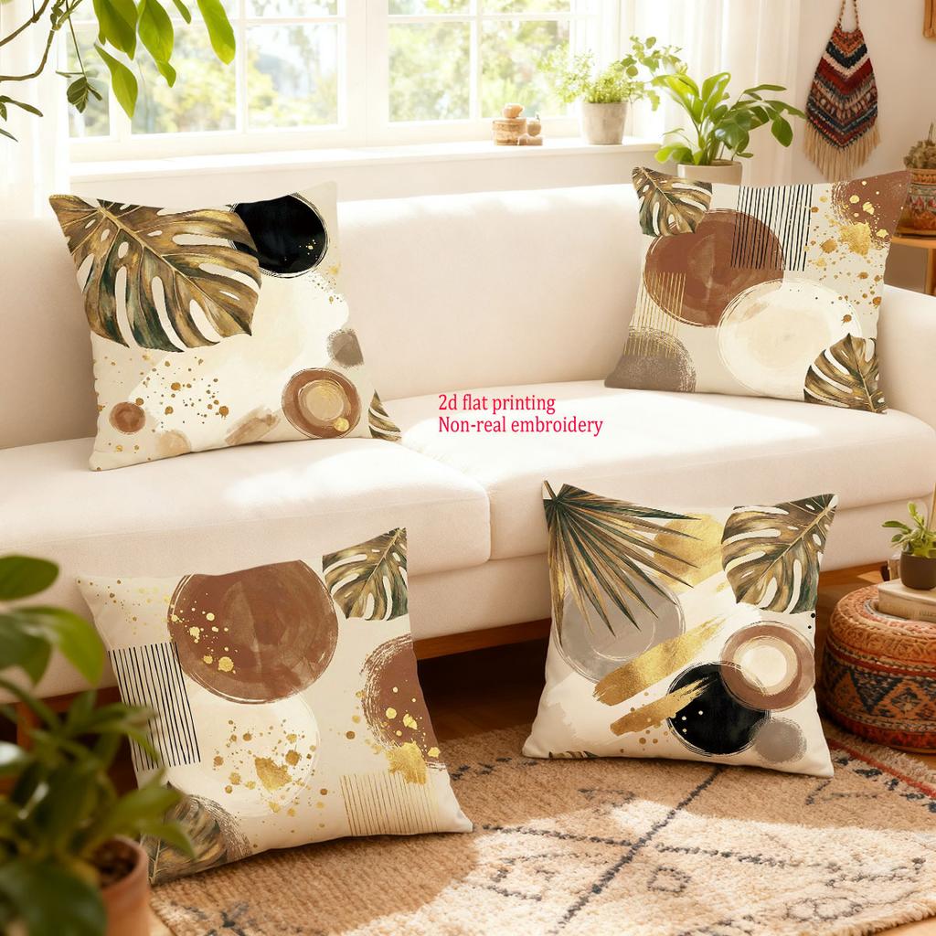 1/4pcs Boho Tropical Palm Monstera Leaf Throw Pillow Covers Modern Abstract Geometric Gold Foil Accent Cushion Cases
