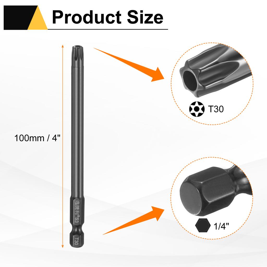 6 шт. Биты Torx T6-T40 1/4" Шестигранный Хвостовик 75 мм/100 мм Сталь S3 Магнитные Звездообразные Биты со Штифтом (Tamper Proof Star) 6-гранные Биты для Шуруповерта