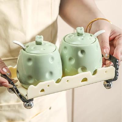 Керамическая банка для приправ в форме сыра Домашняя кухня Керамическая банка для соли Бутылка для приправ Банка для приправ с крышкой Бутылка для специй